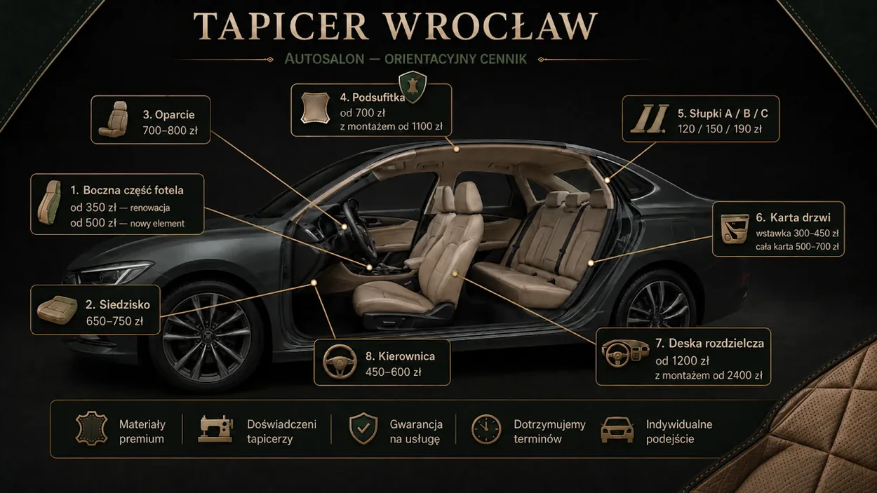 AUTO — orientacyjny cennik, Tapicer Wrocław